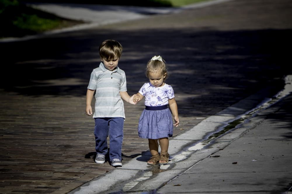 Family Portrait Photographer Orlando | Two toddlers walking hand and hand